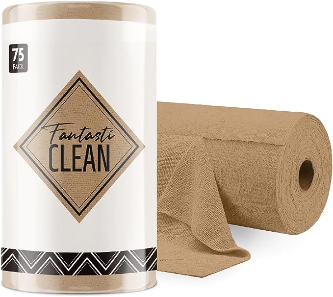 Microfiber Cleaning Cloth Roll -75 Pack, Tear Away Towels, 12" x 12", Reusable Washable Rags (Tan... | Amazon (US)