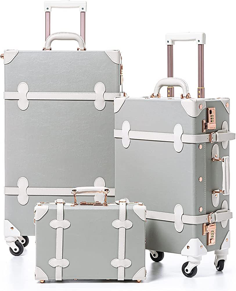 Unitravel 3 Piece Vintage Luggage Set, Hard Shell Retro Travel Trunk Luggage with Spinner Wheels ... | Amazon (US)