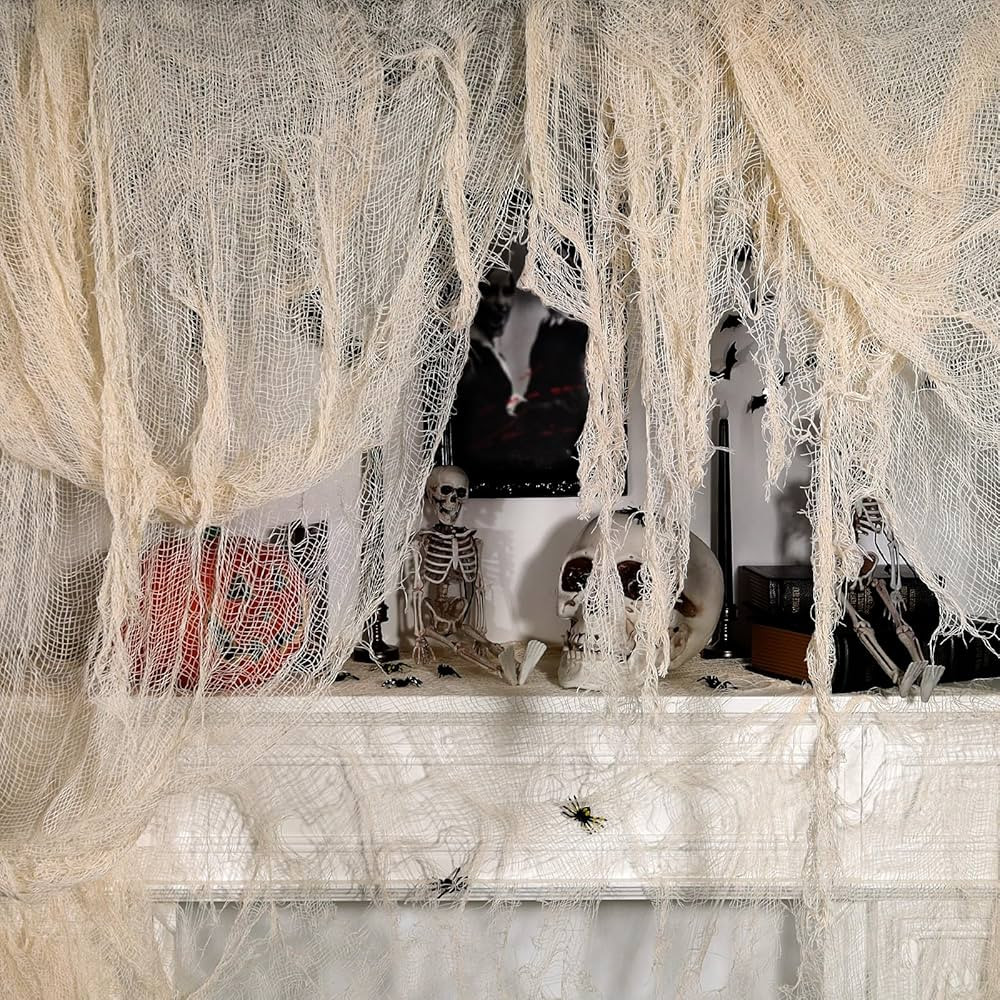 ZYP 315 x 78.7in Halloween Creepy Cloth Beige Spooky Fabric Large Halloween Decorations Gauze Clo... | Amazon (US)