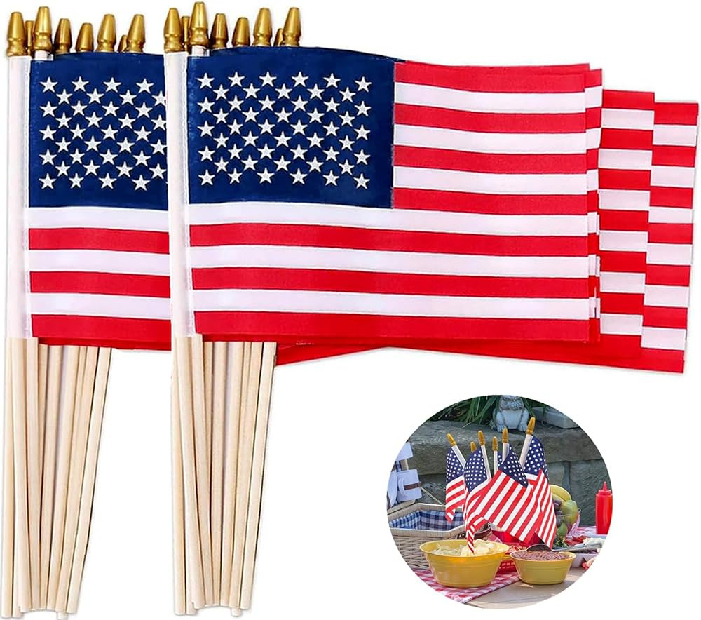 12Pcs 5x8 Inch Small American Flags on Stick US Wood Stick Flags with Kid-safe Spear Top American... | Amazon (US)