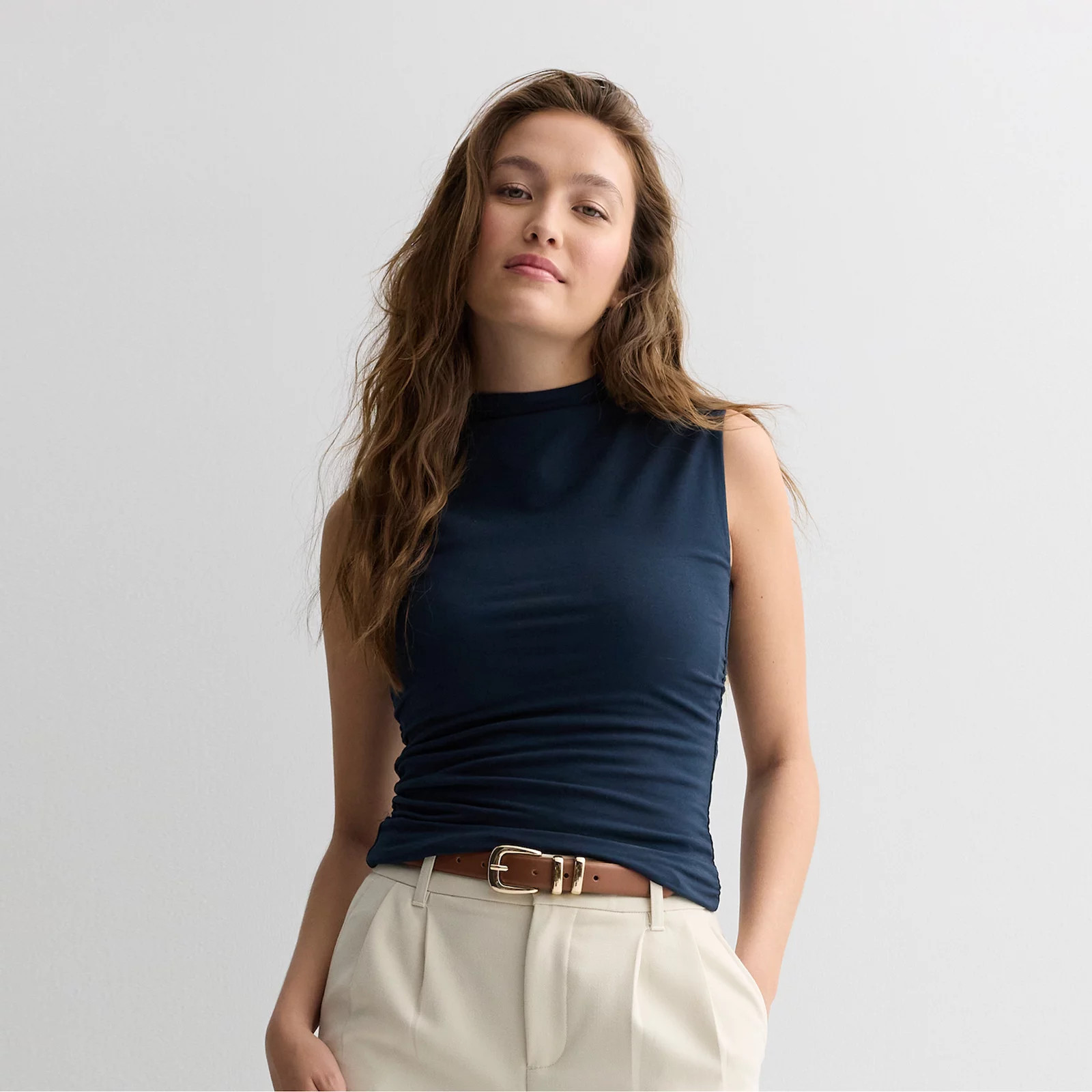 Juniors' SO\u00ae Sleeveless Mock Neck Ruched Top | Kohl's