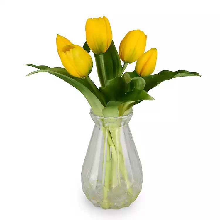 New! Yellow Tulip Glass Vase Arrangement | Kirklands