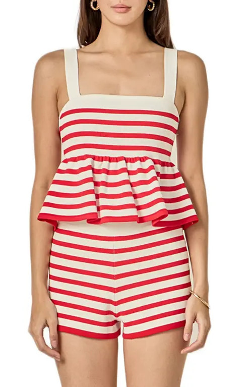 English Factory Stripe Knit Peplum Camisole in White /Red at Nordstrom, Size X-Small | Nordstrom