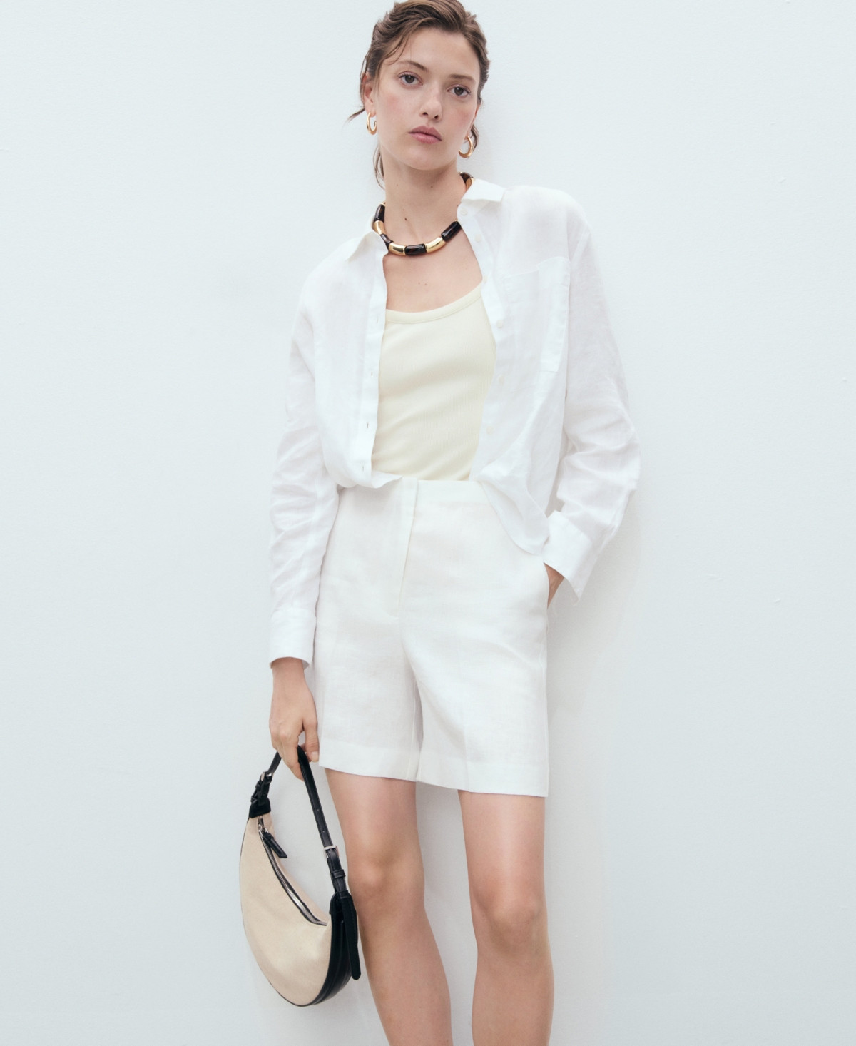 Mango Women's Straight-Fit Linen Shorts - Off White | Macy's