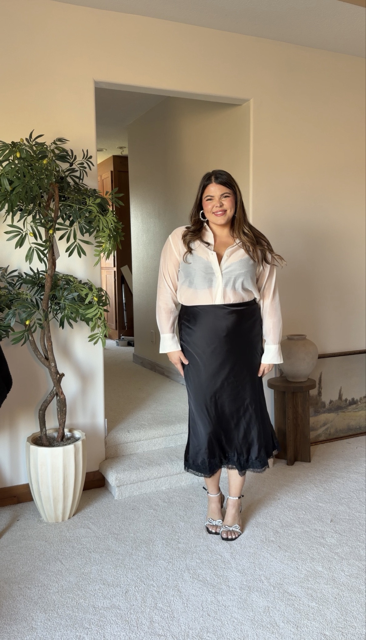 Wearing large in the satin skirt and large in the sheer button down top!

Fall outfit, Christmas party, holiday party, Thanksgiving, winter outfit, midsize 

#LTKmomlife #LTKMidsize #LTKHoliday