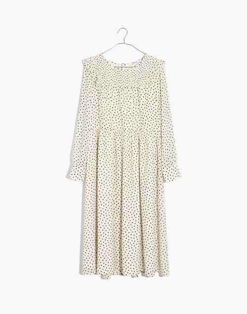 Smocked Ruffle-Shoulder Midi Dress in Inkbrush Dots | Madewell