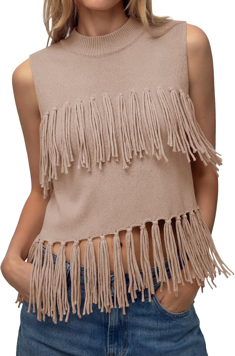 Tankaneo Womens Fringe Knit Tank Tops Lightweight Sleeveless Sweater Vest | Amazon (US)