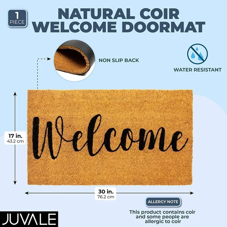 Natural Coir Doormat, Welcome Mat for Front Door (30 x 17 In) | Walmart (US)