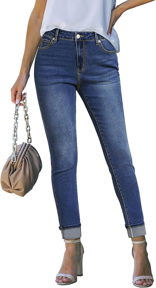 luvamia Skinny Jeans for Women Trendy High Waisted Fold Hem Slim Fit Stretchy Denim Pants Jegging... | Amazon (US)