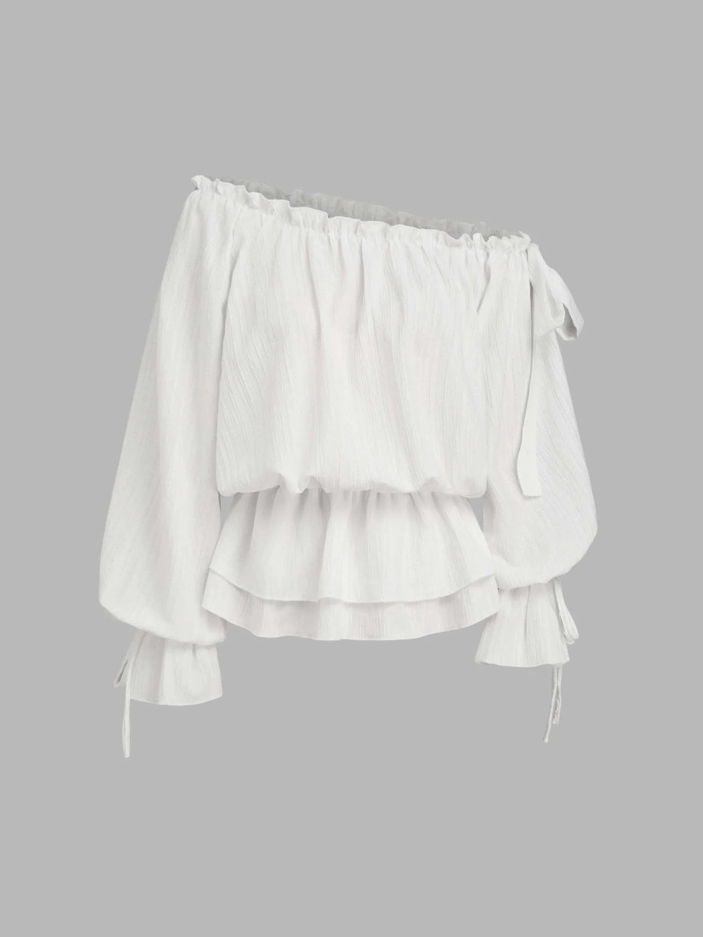 Asymmetrical Neck Lantern Sleeve Knotted Blouse | Cider