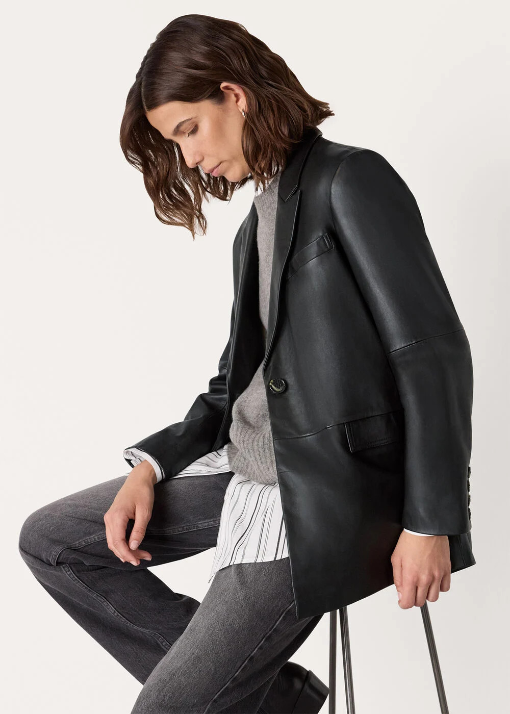 Black Stina Leather Blazer | WHISTLES | Whistles UK | | Whistles