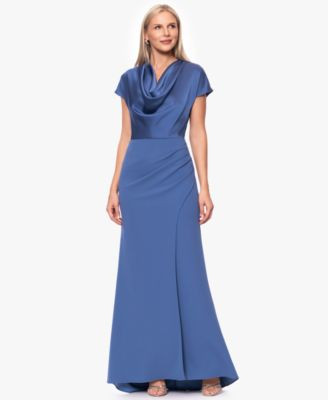Betsy & Adam Petite Cowl Neck Long Ball Gown - Slate | Macy's