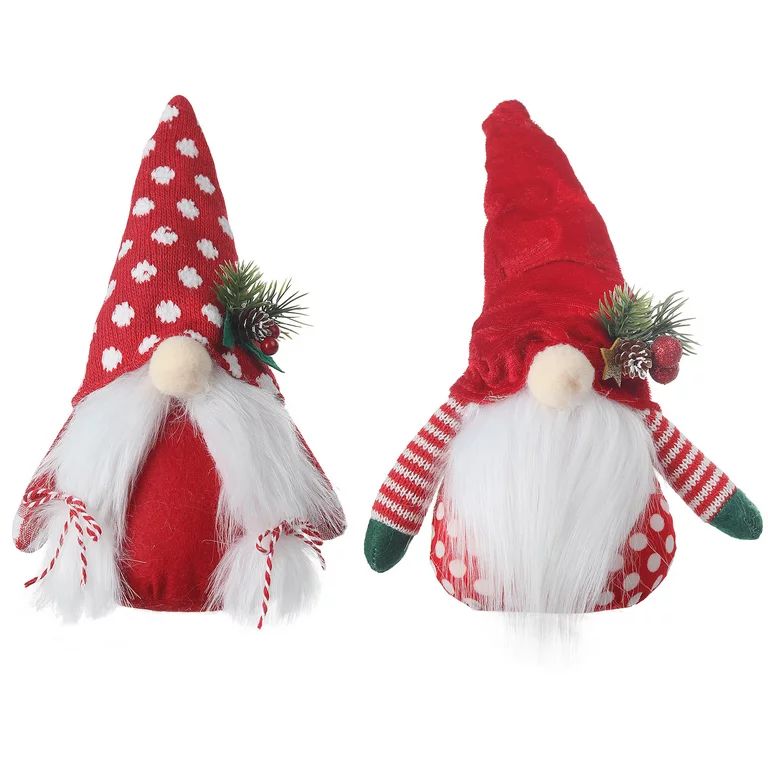 Holiday Time Red and White Fabric Christmas Gnome Tabletop Decoration, Set of 2 - Walmart.com | Walmart (US)
