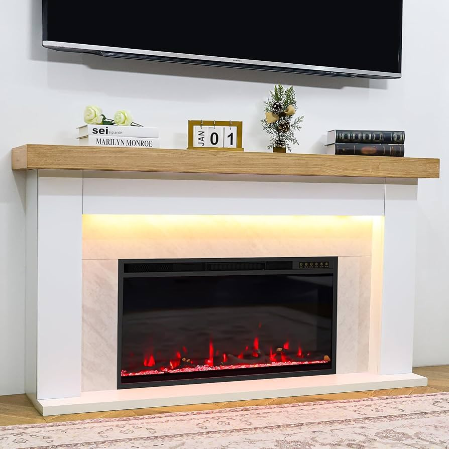 62"Electric Fireplace with Mantel for Living Room or Bedroom, Replaceable 36"Fireplace Insert Hea... | Amazon (US)