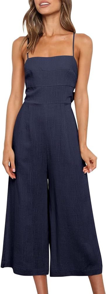 ANRABESS Women's Summer Sleeveless Spaghetti Strap Tie Back Dressy High Waist Wide Leg Jumpsuit R... | Amazon (US)