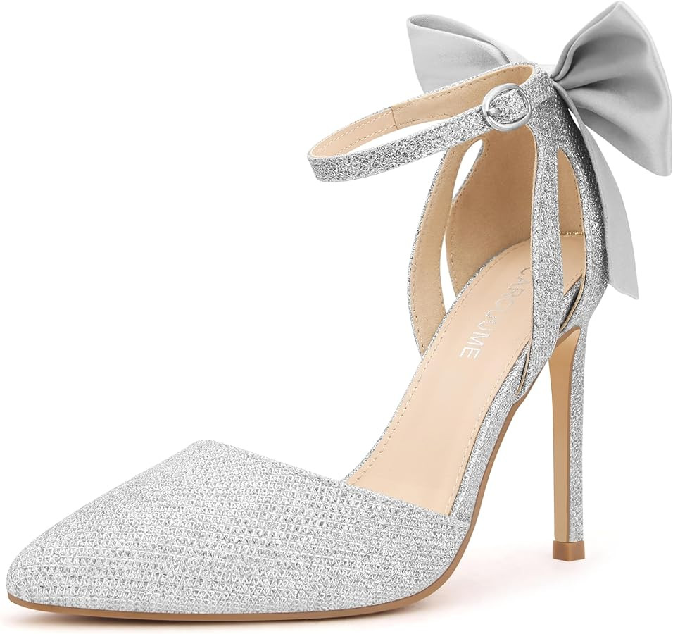 Carcuume Women's Closed Toe Heels Bow Stiletto Heel Sandals Pointed Toe Pumps Wedding Shoes | Amazon (US)