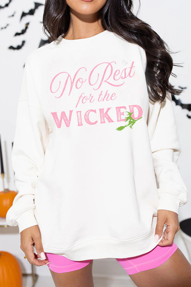No Rest For The Wicked Cream Oversized Graphic Sweatshirt | Pink Lily