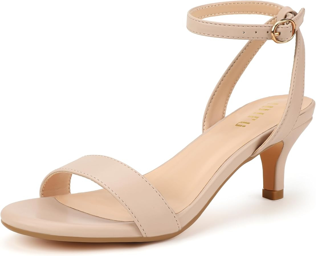 IDIFU IN2 Kitten Heels for Women Low Open Toe Ankle Strap Heeled Sandals Wedding Bridal Evening P... | Amazon (US)