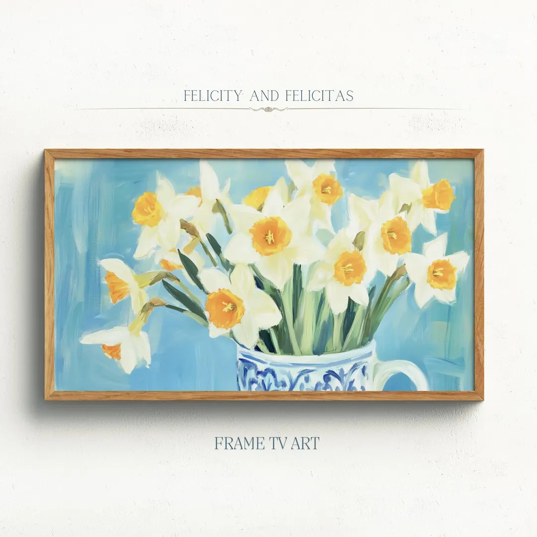 Vintage Daffodils Samsung Frame TV Art, Abstract Daffodils Floral TV Art, Whimsical Spring Home D... | Etsy (US)