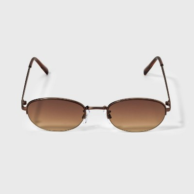 Women's Shiny Metal Oval Shaped Sunglasses with Brown Gradient Lenses - Wild Fable™ Brown | Target