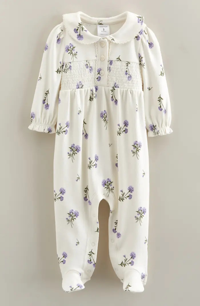 Smocked Yoke Cotton Footie | Nordstrom