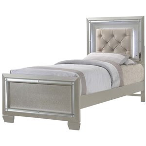 Pemberly Row Modern Tufted Headboard Twin Panel Bed in Champagne | Homesquare
