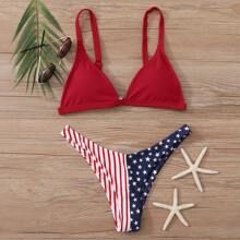 American Flag Print Triangle Bikini Swimsuit | SHEIN