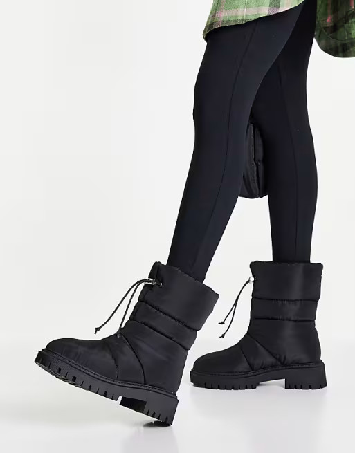 London Rebel puffer ankle boots in black | ASOS (Global)