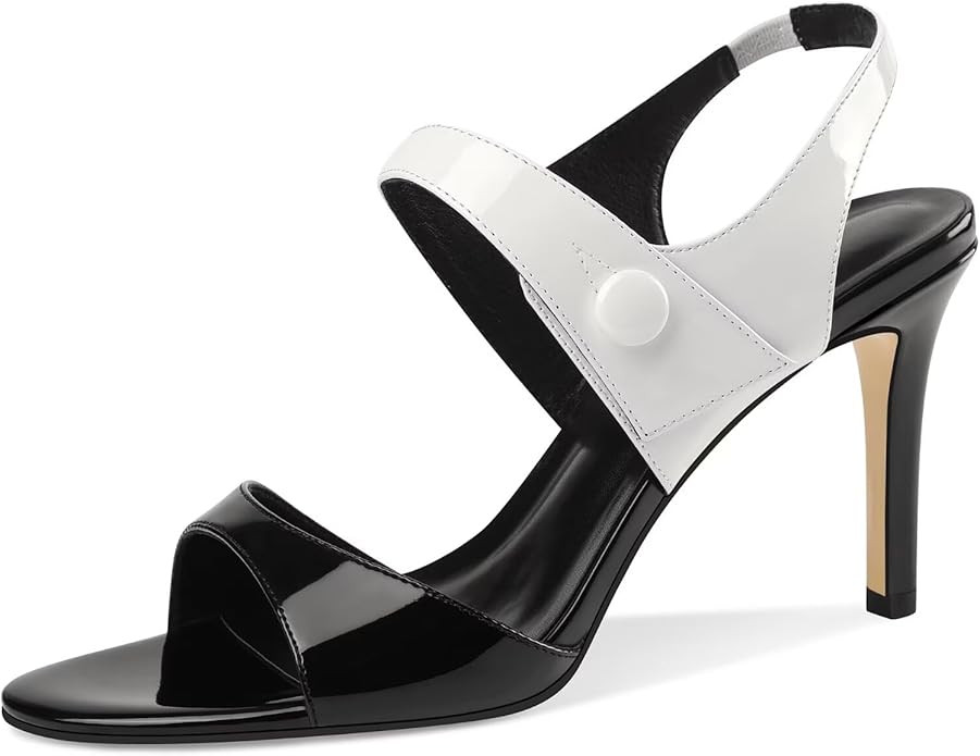 Womens Slingback Heels Round Open Toe Strappy Sandals Ankle Strap Patent Leather High Heeled Sand... | Amazon (US)