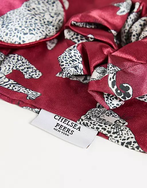 Chelsea Peers satin leopard eyemask and scrunchie gift set in wine | ASOS | ASOS (Global)