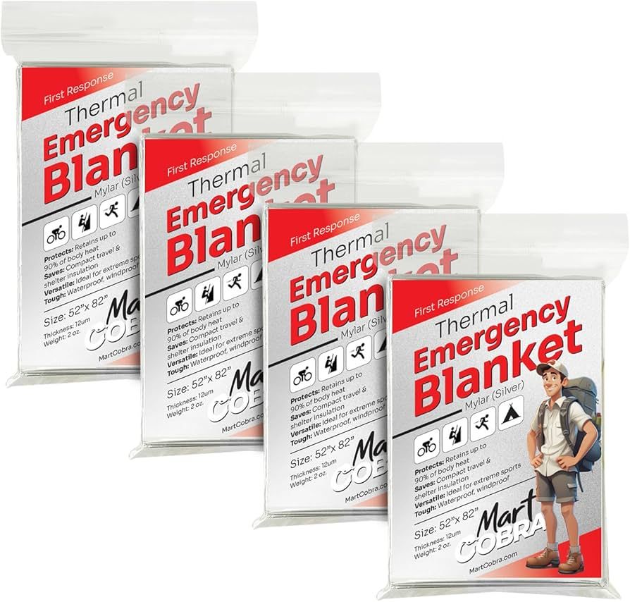 Mart Cobra Emergency Blankets x4 Survival Blanket Mylar Blanket Space Blankets Thermal Blankets E... | Amazon (US)