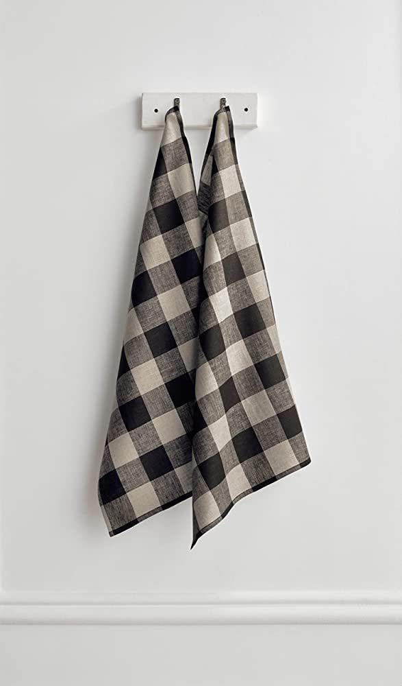 Solino Home Buffalo Check Linen Tea Towels – 16.5 x 26.5 Inch Natural and Black, 100% Pure Line... | Amazon (US)