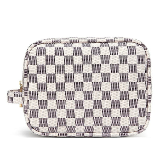 Lumento White Checkered Makeup Bag,Travel Storage Cosmetic Bag,PU Vegan Leather Make Up Pouch,Por... | Walmart (US)