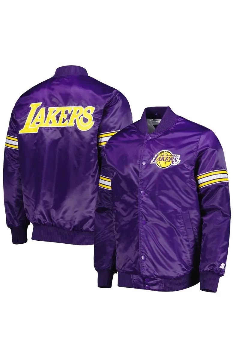 STARTER Men's Starter Purple Los Angeles Lakers Pick & Roll Satin Full-Snap Varsity Jacket | Nord... | Nordstrom