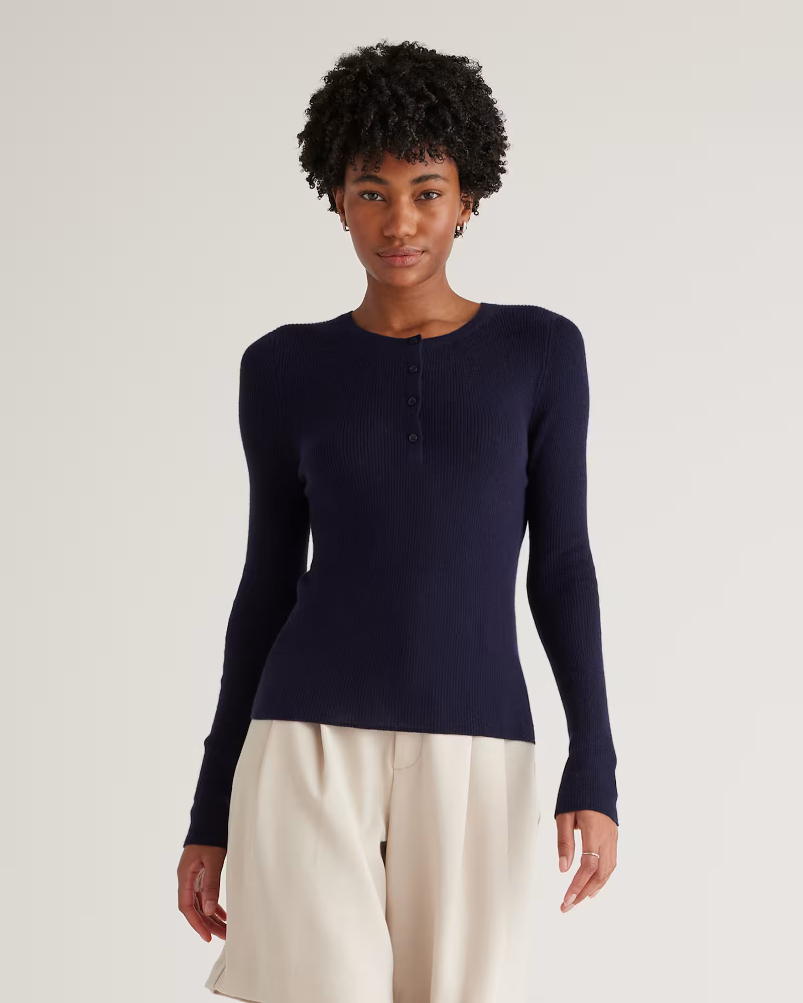 Featherweight Cashmere Ribbed Henley Sweater | Quince