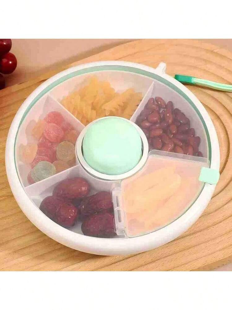 Rotating Fruit Tray, Portable Outdoor Rotating Snack Box, Rotating Snack Storage Box With Lid, 5 Compartments Rotating Snack Storage Box, Detachable And Washable Storage Box, Household Supplies, School Supplies, Outdoor Supplies, Office Supplies, Christmas Good Gift, New Year Gift | SHEIN