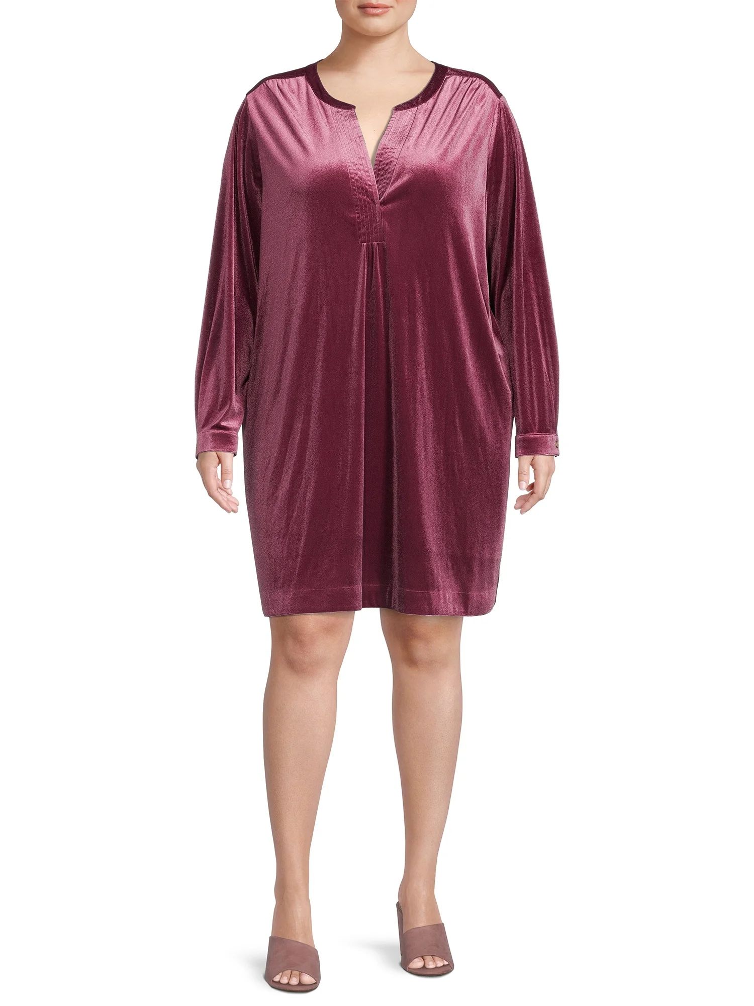 Terra & Sky Women's Plus Size Velour Tunic Dress | Walmart (US)