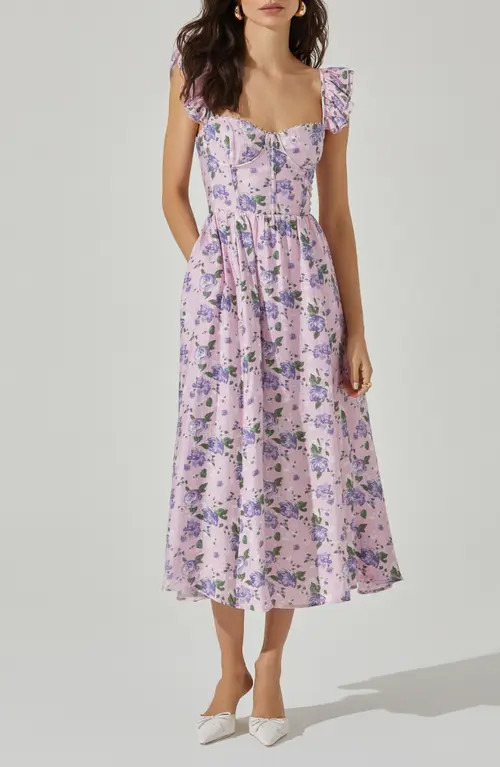 ASTR the Label Wedelia Floral Print A-Line Dress in Purple Floral at Nordstrom, Size Small | Nordstrom