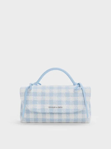 Hazel Gingham Bow Wallet On Chain
    
         - Gingham Blue | Charles & Keith US
