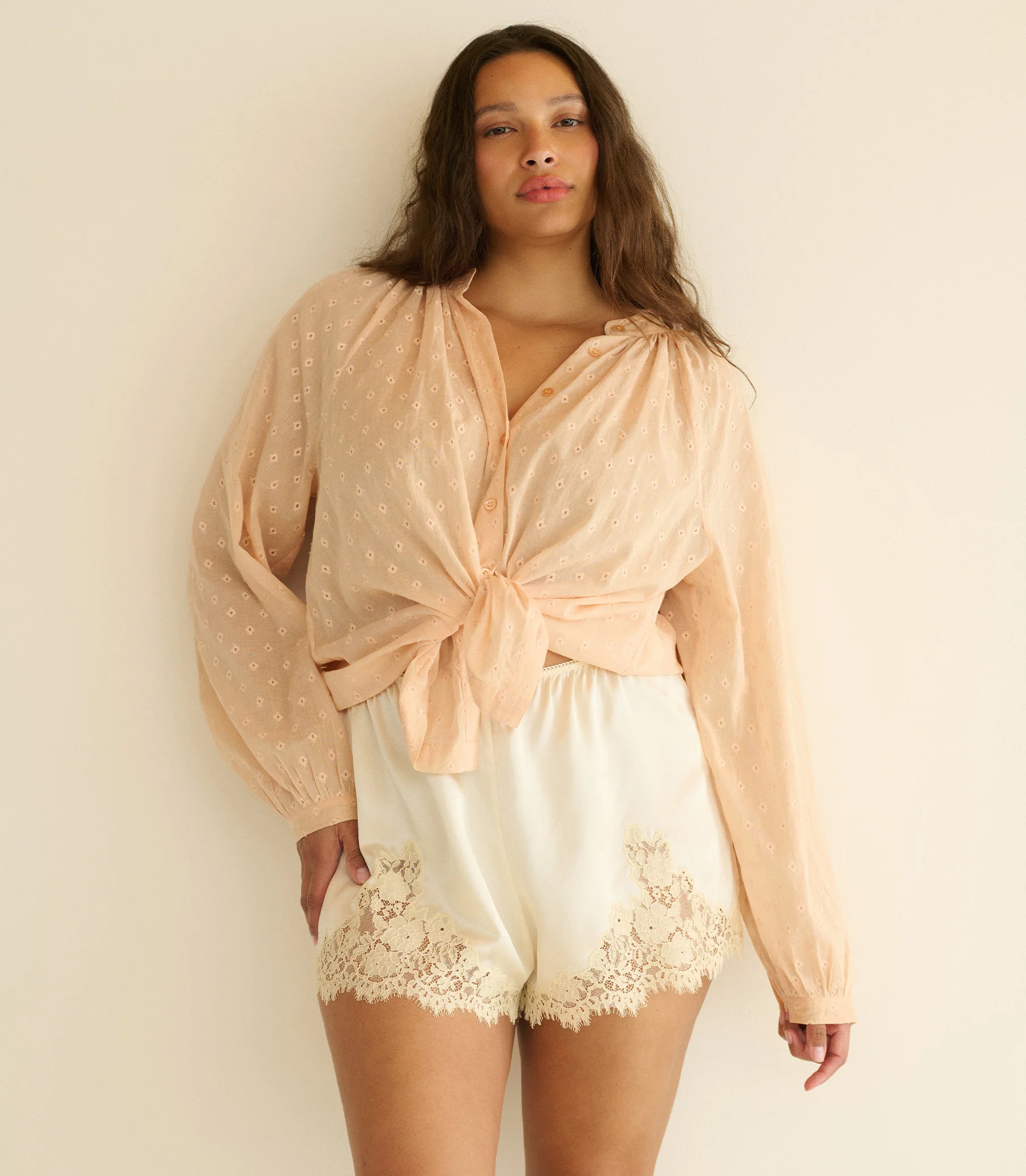 Julienne Top - Peach Sorbet Marseille Embroidery | DÔEN | DOEN