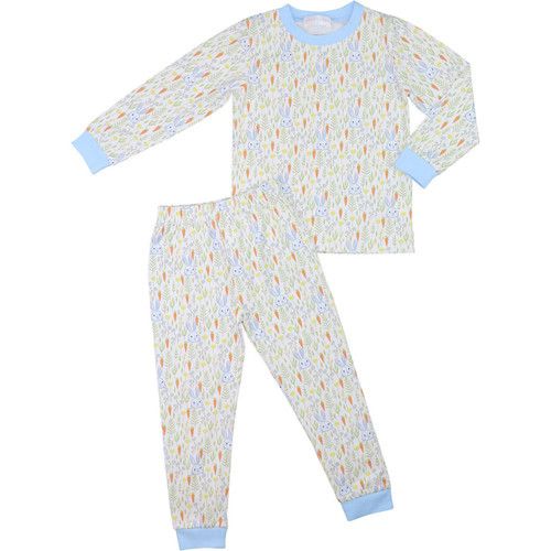 Blue Bunny And Carrot Print Knit Pajamas | Cecil and Lou