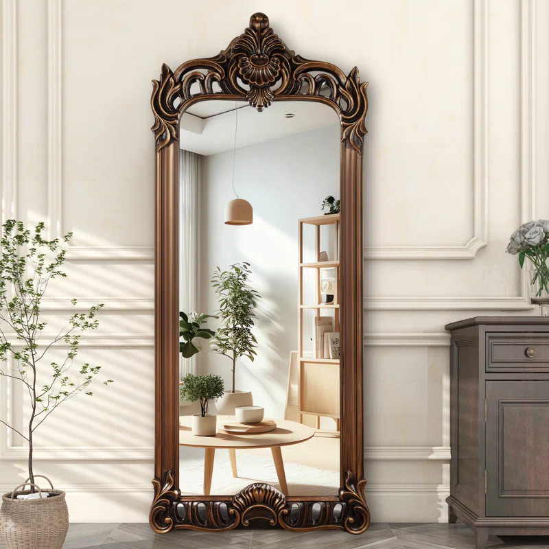 Euri Oversized Vintage Gold Arch Full Length Floor Mirror 75'' H | Wayfair North America