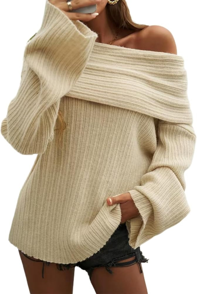 KAOBIO Women's 2026 Trendy Fall Off Shoulder Oversized Sweaters Casual Loose Long Sleeve Slouchy ... | Amazon (US)