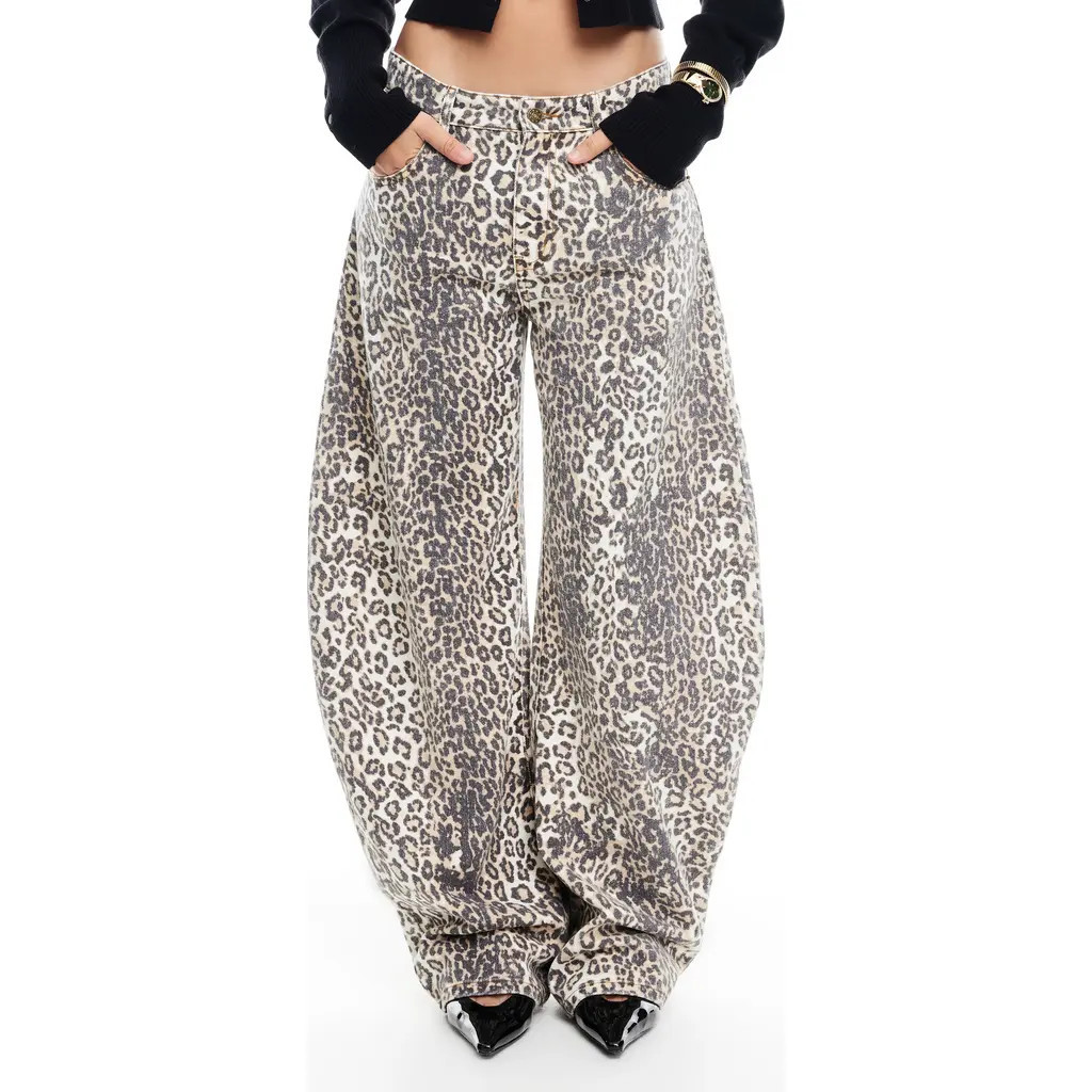 LIONESS Horseshoe Print Barrel Leg Jeans in Leopard Fade at Nordstrom Rack, Size Large | Nordstrom Rack