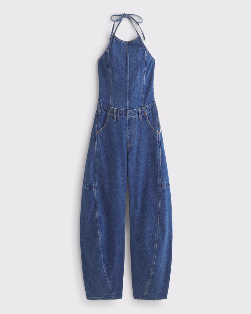 Halter Barrel Denim Jumpsuit | Abercrombie & Fitch (US)
