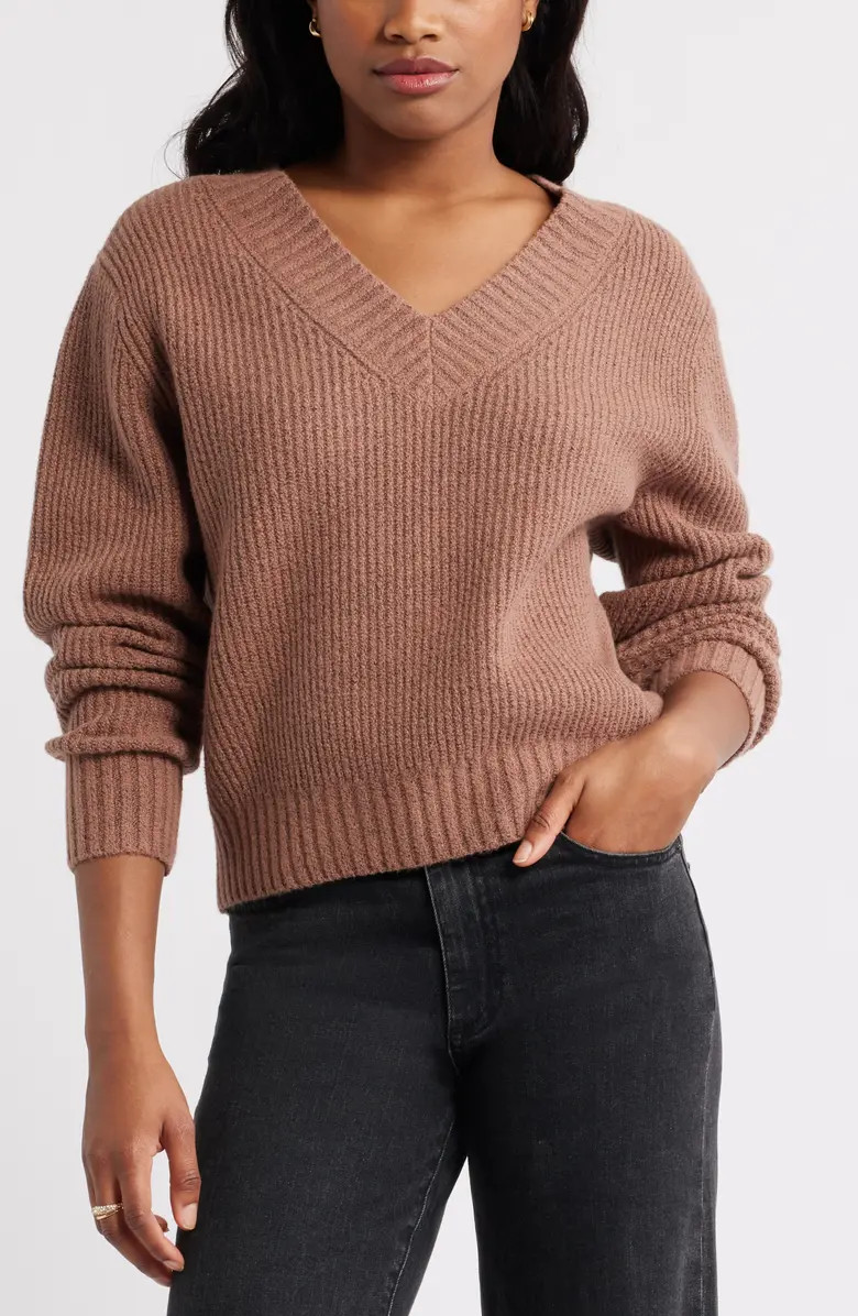 Open Edit Rib V-Neck Sweater | Nordstrom | Nordstrom
