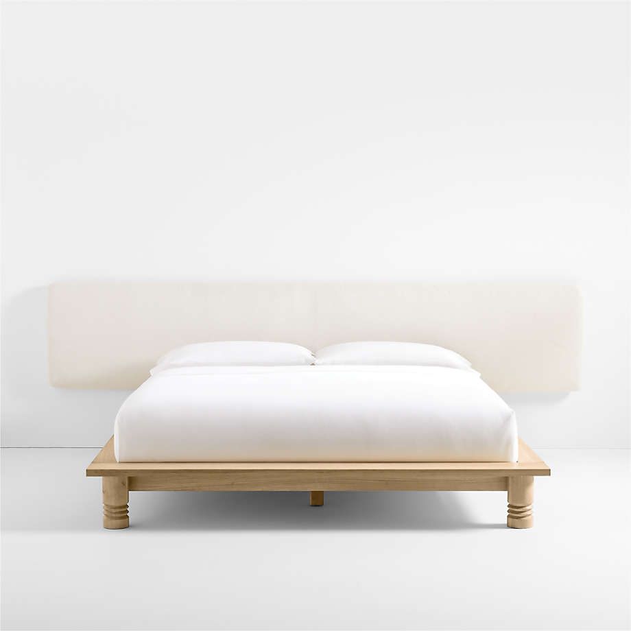Revival Oak Wood Platform King Bed with Upholstered Headboard by Athena Calderone | Crate & Barre... | Crate & Barrel