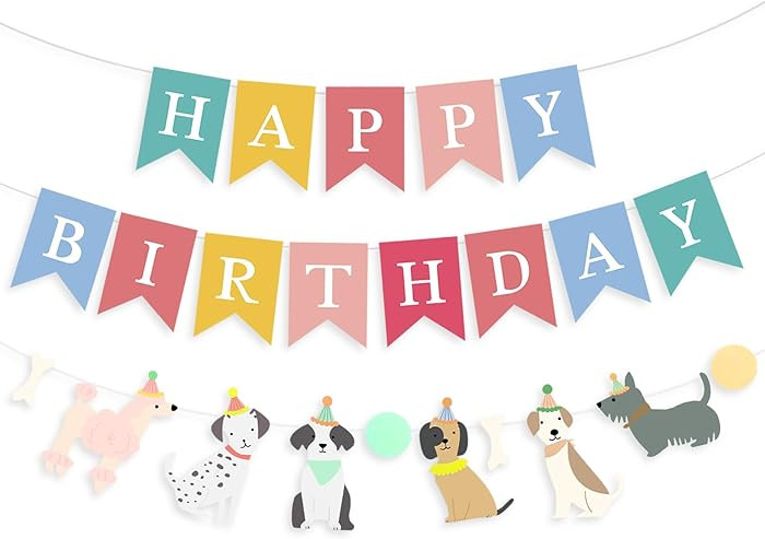 Dog Themed Banner Happy Birthday Banner Backdrop Colorful Decoration Kids Baby Dog Birthday Party... | Amazon (US)