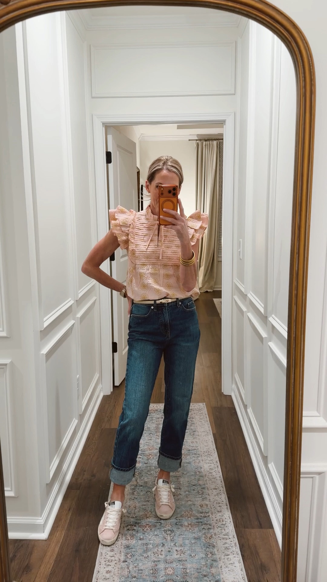 Monday morning OOTD. @kohls framers market top (size small) @walmart denim @goldengoose sneakers  