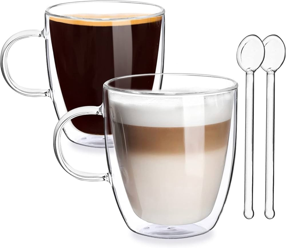 Vasos de Café de Doble Pared Juego de 2-400ml Tazas de Vidrio Borosilicato - Vasos de Café con ... | Amazon (ES)